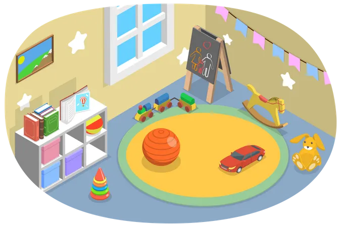 3 D Isometric Flat Vector Conceptual Illustration Of Kindergarten Playroom Classroom Of Nursery School Illustration