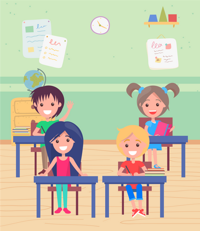 Classroom With Pupils Sitting  Illustration