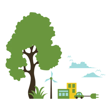 Clean environment with renewable energy  Illustration