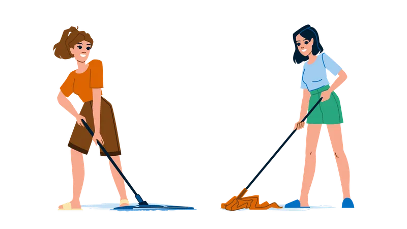 Clean mopping floor  Illustration