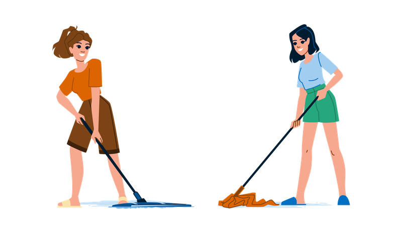 Clean mopping floor  イラスト