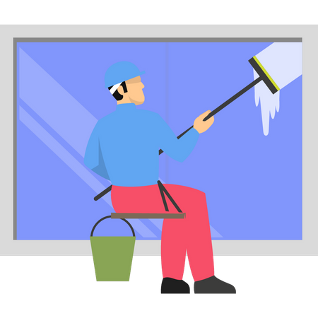 Cleaner cleaning window Illustration