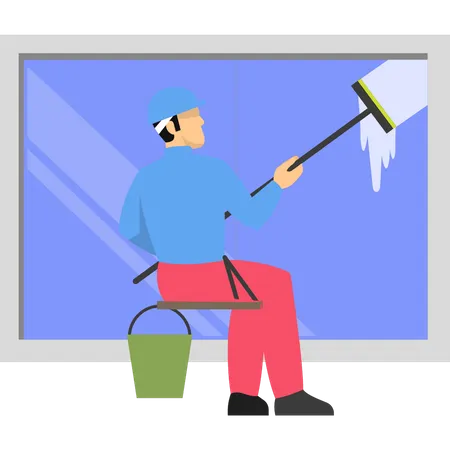 Cleaner cleaning window Illustration