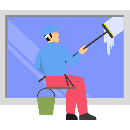 Cleaner cleaning window  Illustration