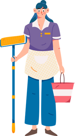 Cleaner cleans household waste  Illustration