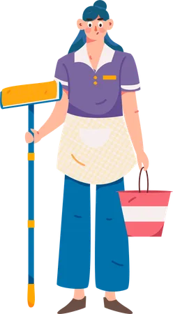 Cleaner cleans household waste  Illustration