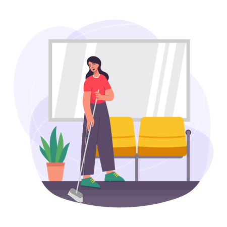 Cleaner doing cleaning at the office Illustration