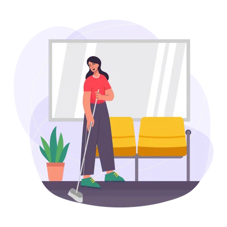 Cleaner doing cleaning at the office Illustration