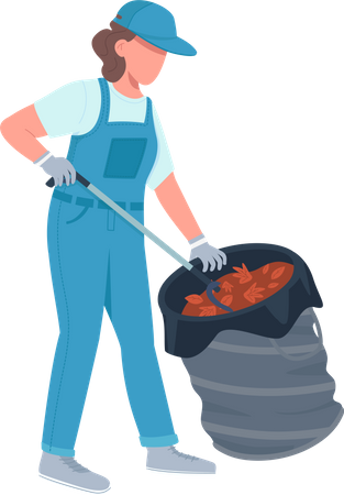 Cleaner gather leaves in bucket  Illustration