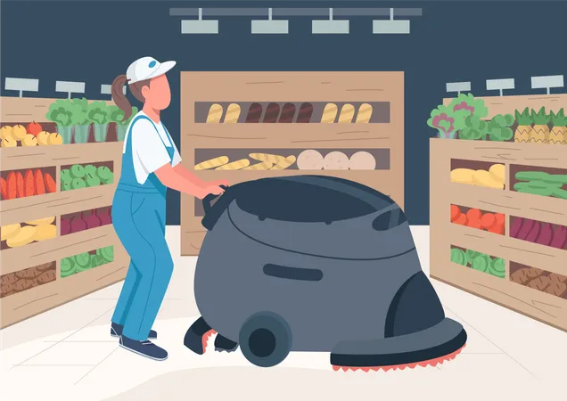 Cleaner in grocery store Illustration