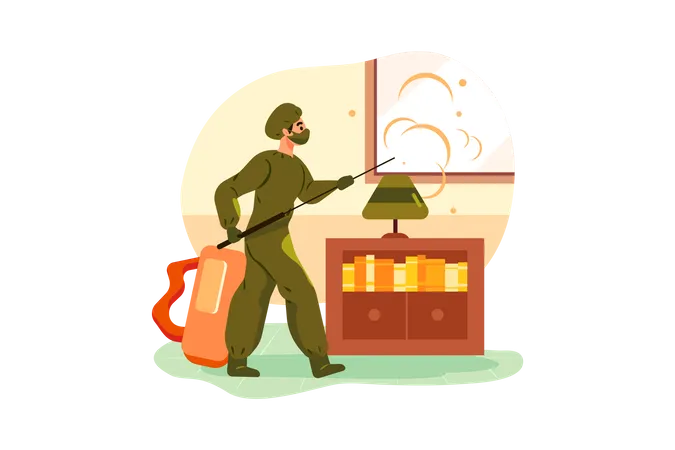 Cleaner is disinfecting the room Illustration