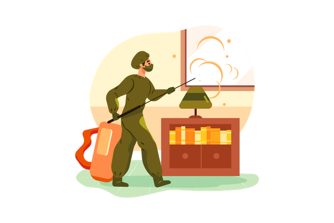 Cleaner is disinfecting the room  Illustration