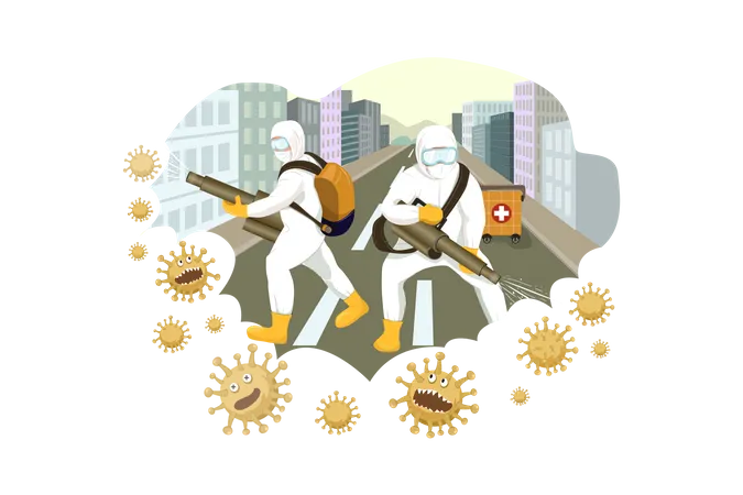 Cleaner Workers Cleaning or Disinfecting street or places Illustration