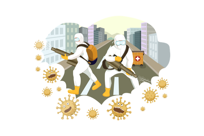 Cleaner Workers Cleaning or Disinfecting street or places  Illustration