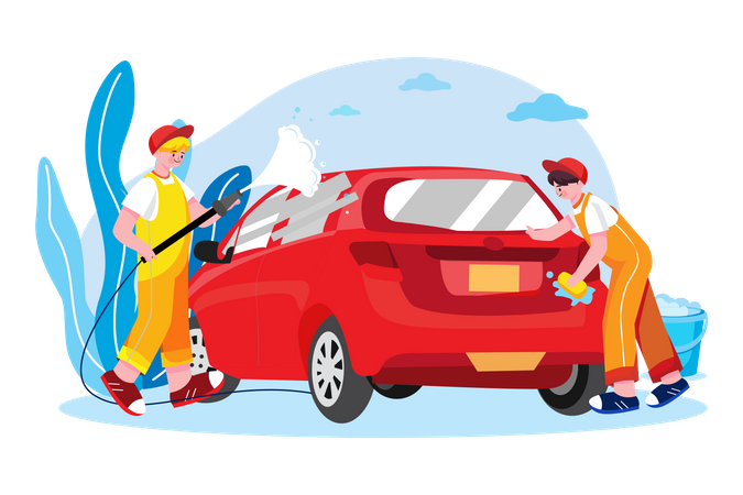 Cleaners Clean Car  Illustration