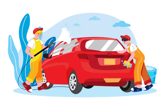 Cleaners Clean Car  Illustration