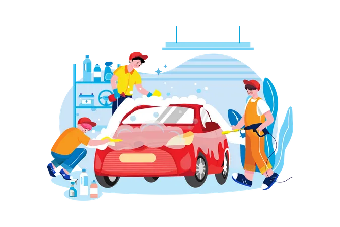 Cleaners Cleaning Car Illustration