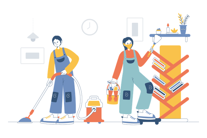 Cleaners Cleaning Waiting Room  Illustration