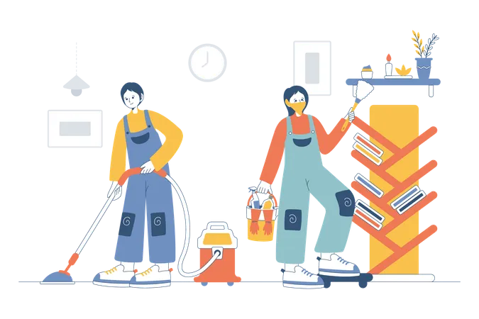 Cleaners Cleaning Waiting Room  Illustration