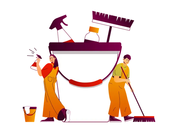 Cleaners provides housekeeping services Illustration