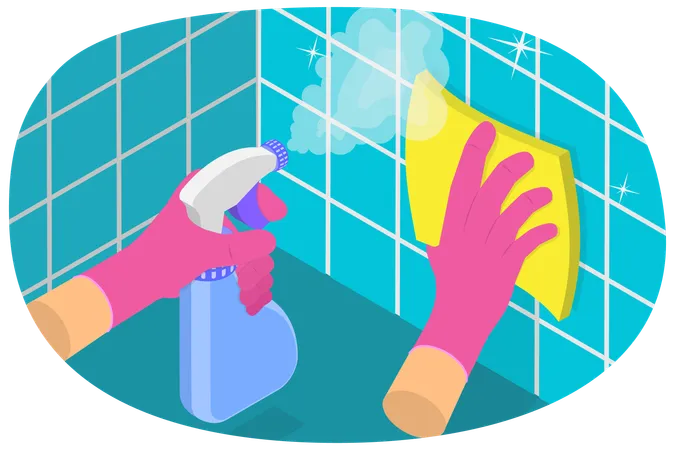 3 D Isometric Flat Vector Conceptual Illustration Of Housekeeper Cleaning And Disinfection Illustration