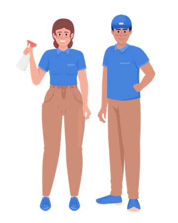 Cleaning and janitorial services staff  일러스트레이션