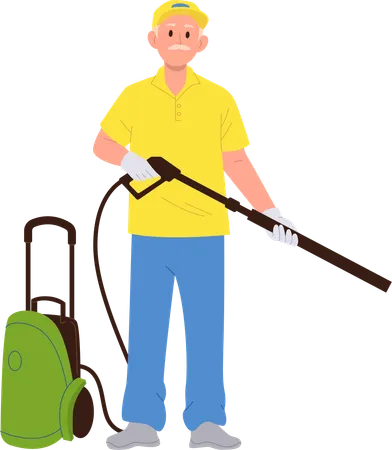 Cleaning car service worker using professional vacuum cleaner for job occupation  Illustration