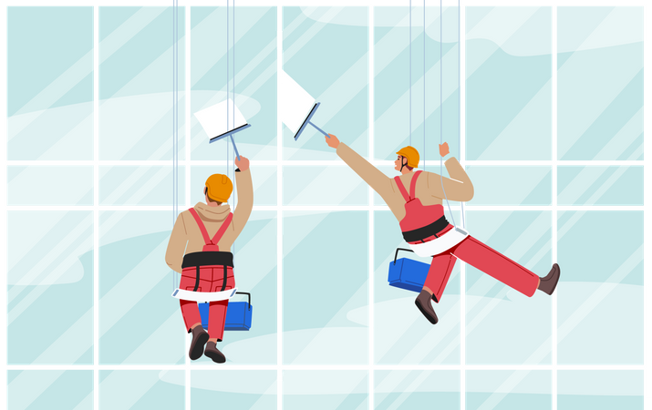 Cleaning Company Service Workers wiping exterior window Illustration
