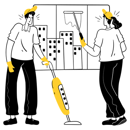 Cleaning Crew Tidying Office Space  Illustration
