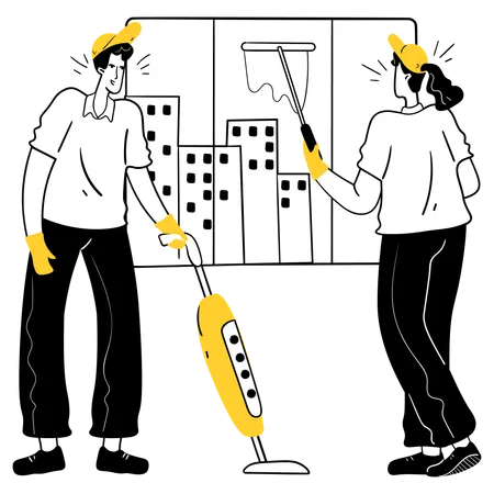 Cleaning Crew Tidying Office Space  Illustration