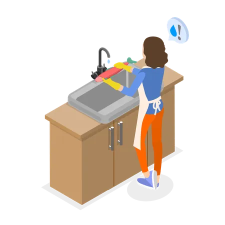 Cleaning fish in kitchen sink  Illustration