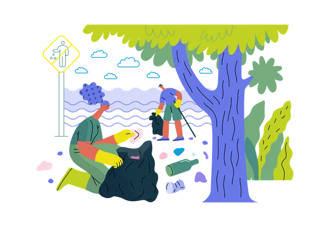 Cleaning Garbage From Ground Illustration