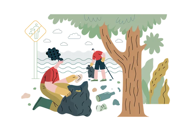 Cleaning garbage from ground  Illustration