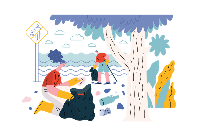 Cleaning garbage from ground  Illustration