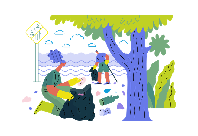 Cleaning garbage from ground  Illustration
