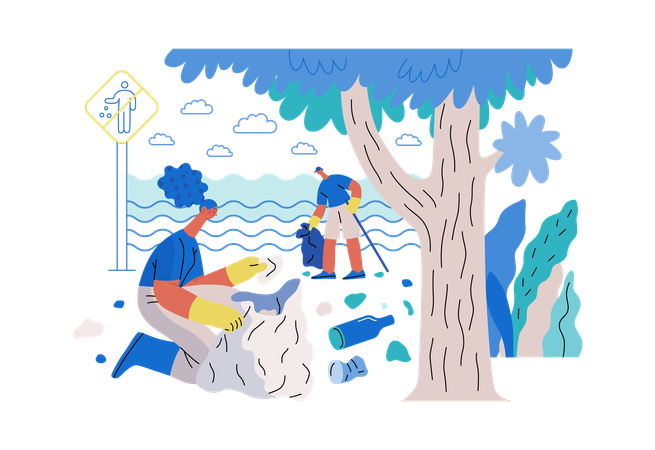 Cleaning garbage from ground  Illustration