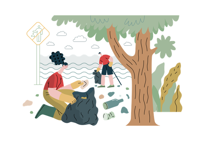 Cleaning garbage from ground  Illustration