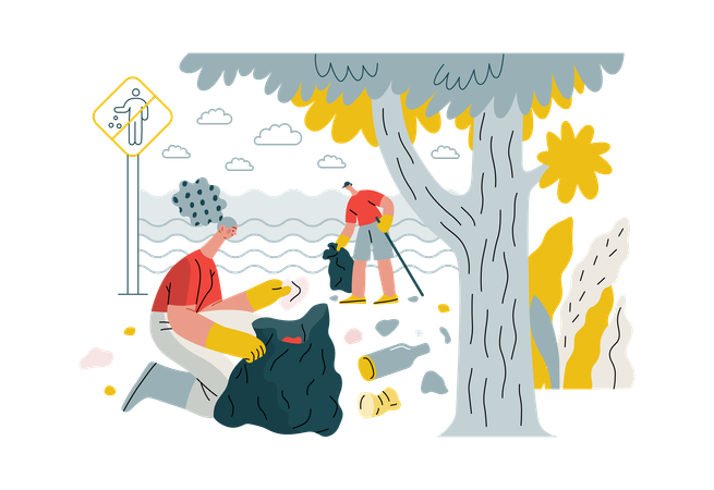 Cleaning garbage from ground  Illustration
