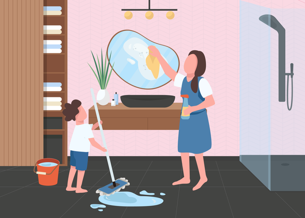 Cleaning in bathroom Illustration