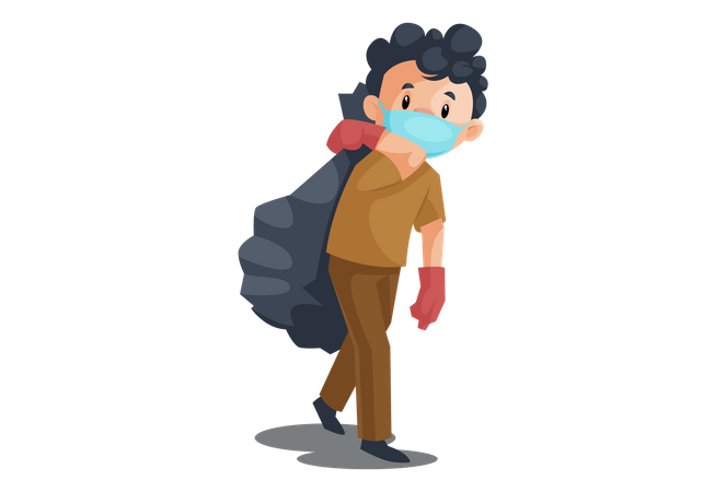 Cleaning man holding Garbage bag  Illustration