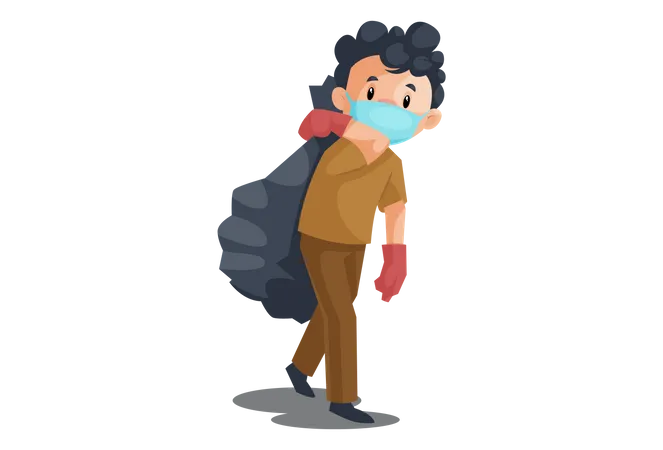 Cleaning man holding Garbage bag  Illustration