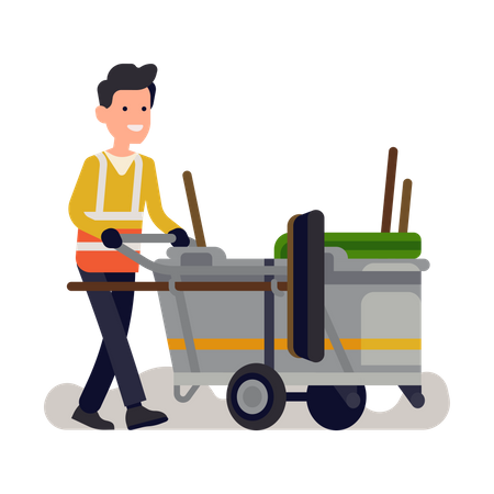 Cleaning Man with Cleaning Equipment Illustration