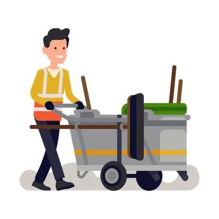 Cleaning Man with Cleaning Equipment  Illustration