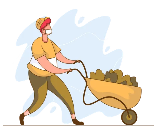 Cleaning Person working wearing mask  Illustration