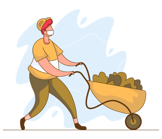 Cleaning Person working wearing mask  일러스트레이션