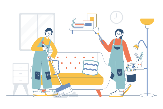 Cleaning Service Cleaning Living Room  Illustration