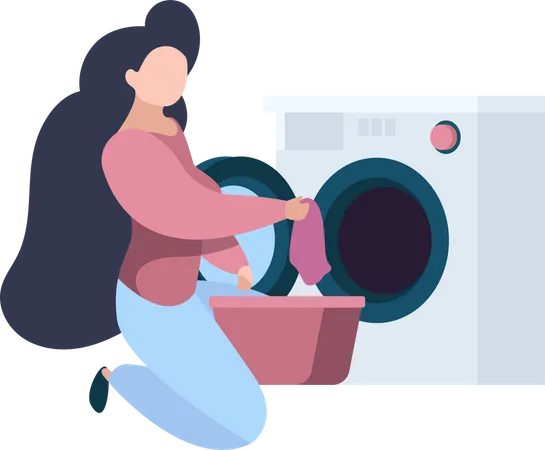 Cleaning service worker doing laundry Illustration