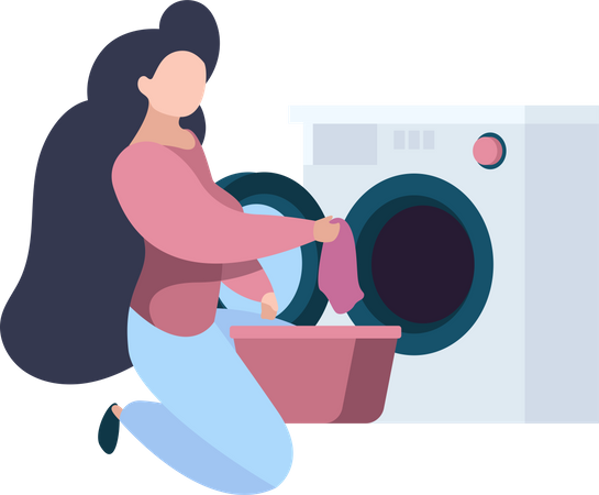 Cleaning service worker doing laundry  Illustration