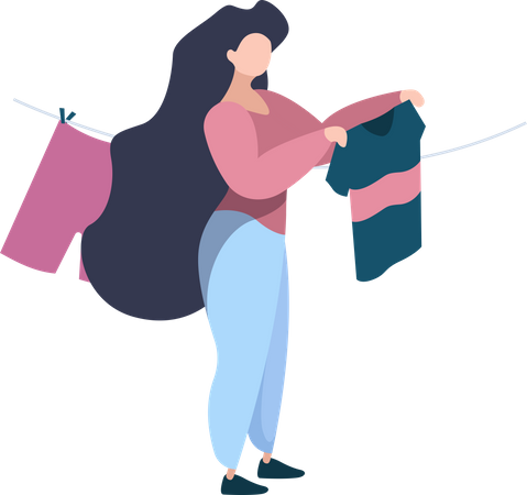Cleaning service worker drying clothes Illustration