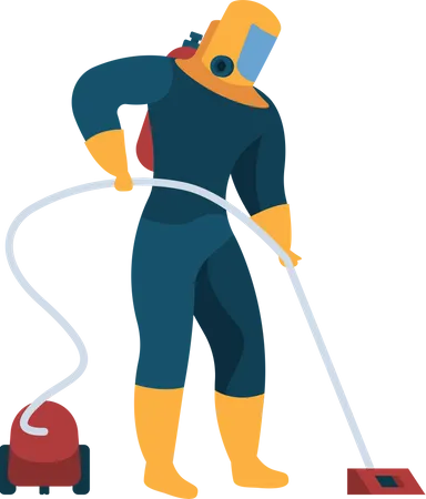 Cleaning service worker vacuuming floor Illustration